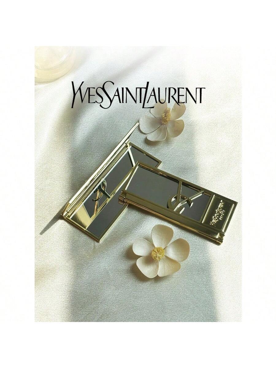 Золотое портативное зеркало для макияжа YSL, идеальный инструмент для подкрашивания, легко носить с собой, превосходное качество и отличная идея для подарка. золотой