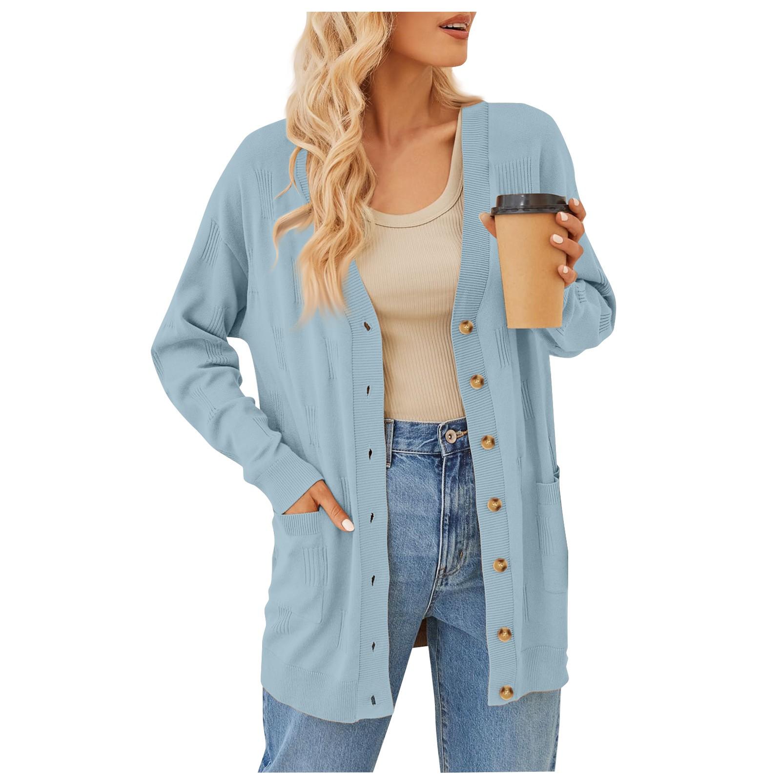 

Женский кардиган, свитер, весна-осень 2023, модный кардиган на пуговицах, удобная легкая вязаная куртка с карманами XL синий
