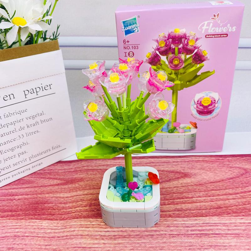 

Градиентные хрустальные цветы - Конструктор, совместимый с Lego, развивающая сборная игрушка и настольное украшение для детей