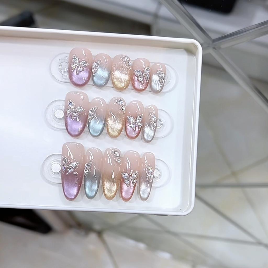 Armură țesută manual Nou Fluture colorat Ochi de pisică colorați Zircon Diamant Ochi de pisică Autocolant pentru manichiură