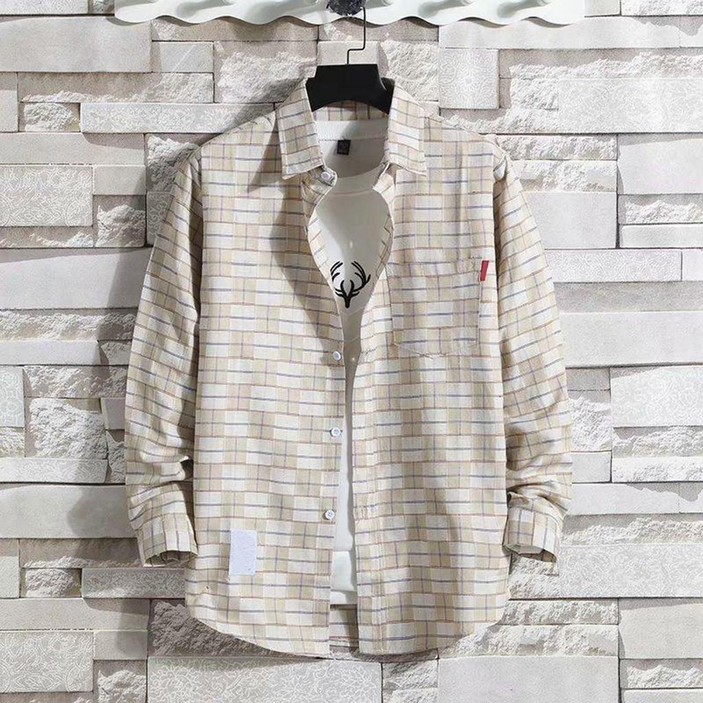 Bluzki męskie Koszule z klapami Długi rękaw Kratka T-shirty Luźna koszula z płaszczem Zapięcie na guziki Koszule codzienne Plus Size Modne topy