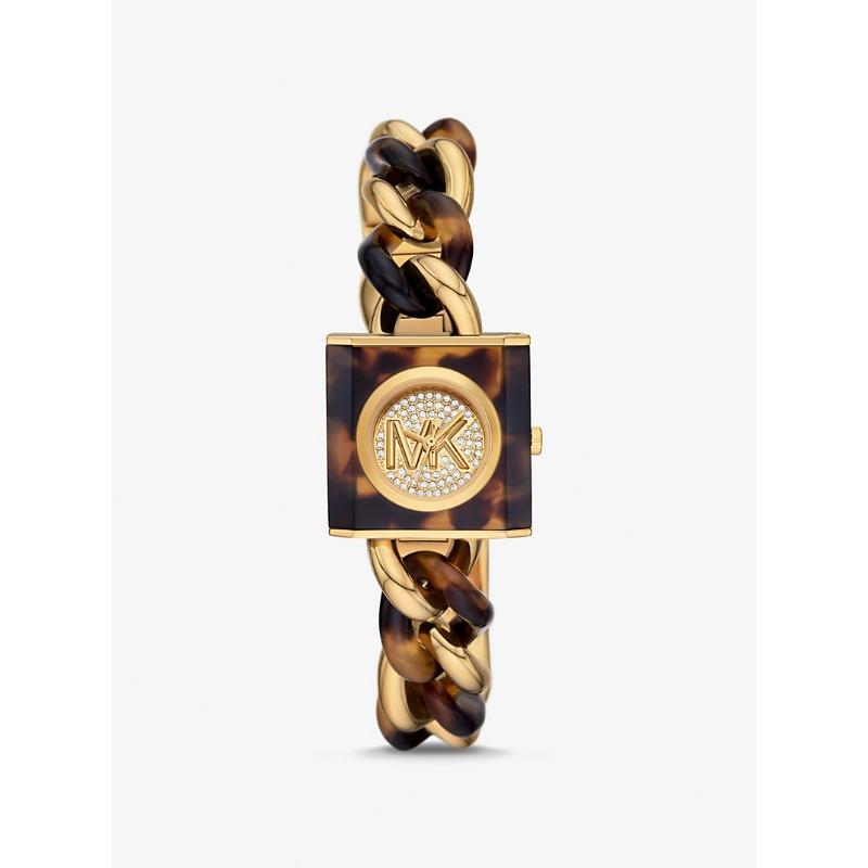 

Женские часы Michael Kors Petite Lock Pavé с цепочкой золотистого тона и черепаховым ацетатом MK4808 коричневый