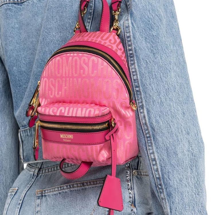 Moschino Letter Print Zipper Closure Cotton Polyester Backpack Women Backpack Purple Red A760382681207