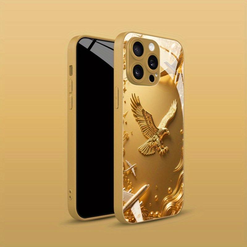 Golden Eagle Pattern Gold Metallic Paint Glass Phone Case For iPhone 17 16 15 14 13 12 11 Pro Max 15 14 Plus 17Air 16E Cover