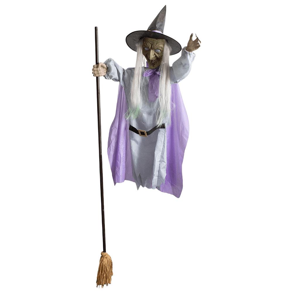 Flying Witch Decoration with Terrifying Sounds & Lights Halloween Props Flying Witch Decor for Garden Yard Lawn Indoor