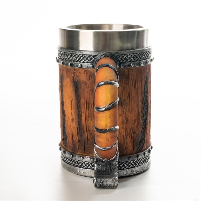 Handmade Wooden Beer Mug with Stainless Steel Liners Rustics Barrels Tankards for Men Beer Stein Unique Beer Gift B03E