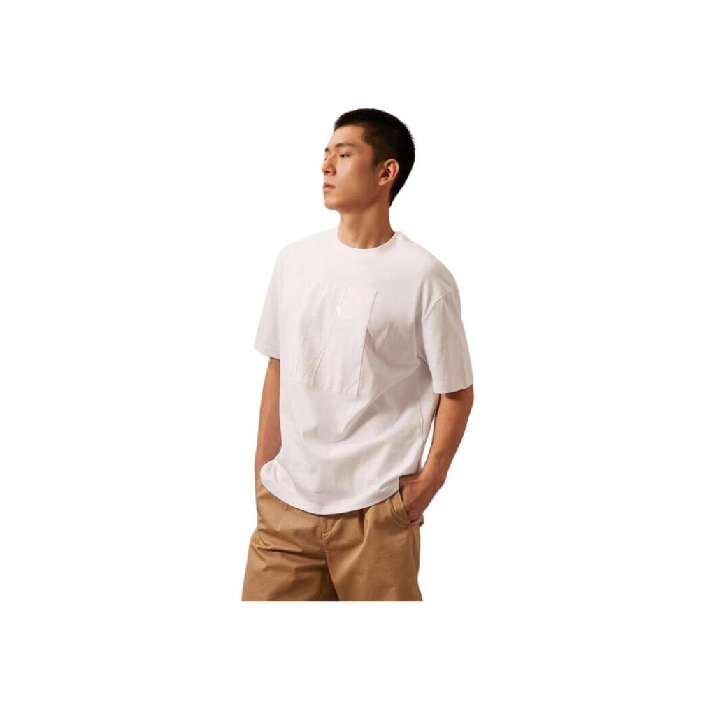 Calvin Klein Solid Round Neck Short Sleeve T-Shirt Men tops Moonlight-White 40BM855-YAA