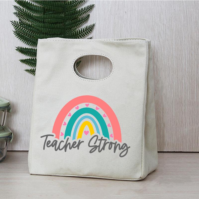 Rainbow Teacher Print Portable Lunch Box Bags Thermal Insulated Bento Tote Office School Food Cooler Storage Pouch Teacher Gifts