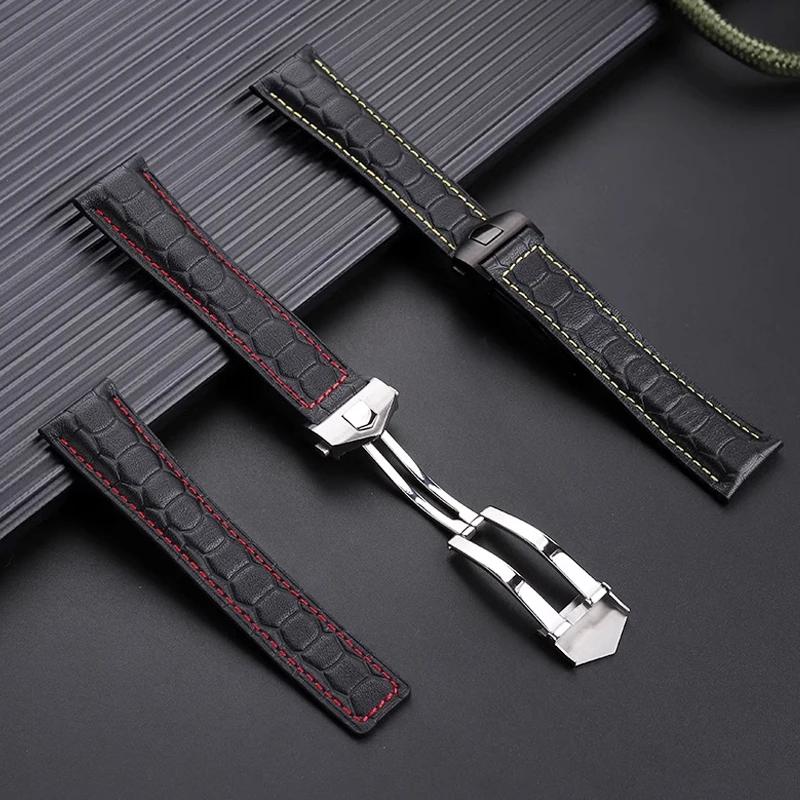 22mm Cowhide strap For Heuer F1 Racing WatchBand Aquaracer 300 Folding Buckle Carrera Watch Belt TAG Heuer men Watch Strap Brace
