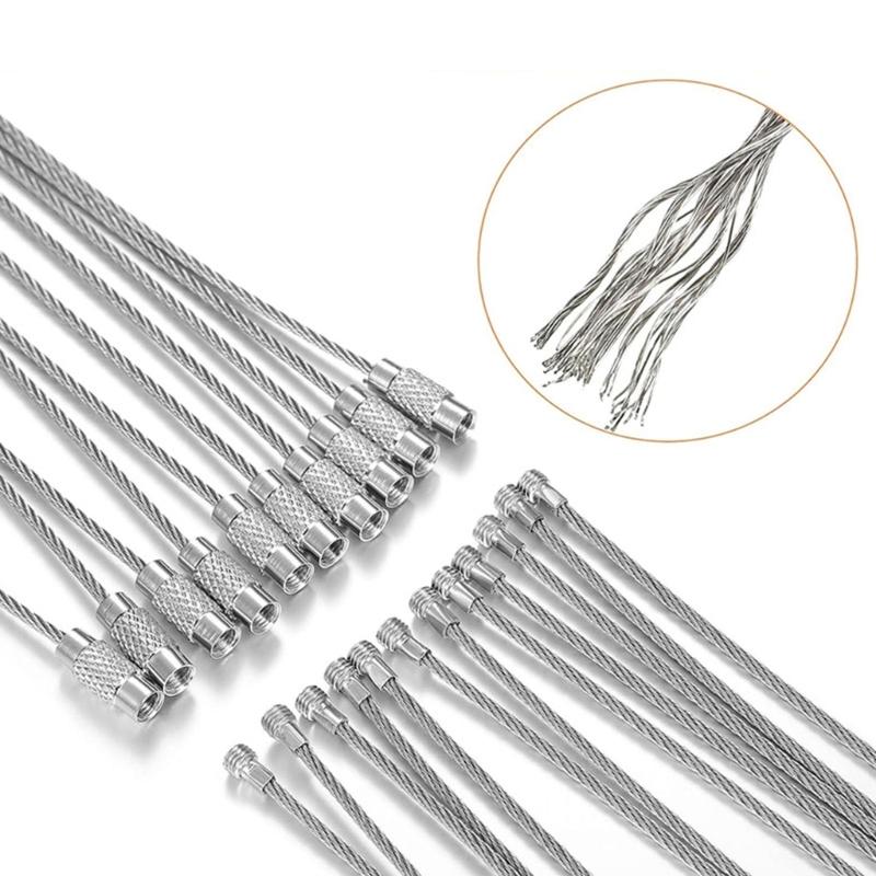 60Pcs Stainless Steels Wire Keychains Rings Circle Metal Keychains Label Rope Braided Steels Chain Heavy Luggage Label Rings