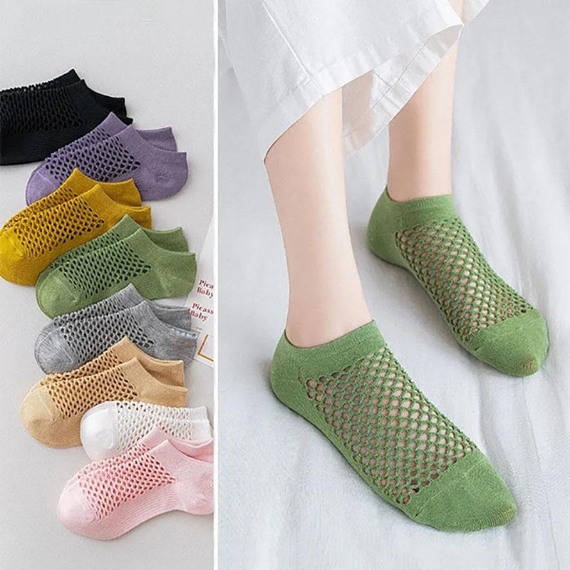 Summer Women's Short Socks Breathable and Sweat-absorbent Boat Socks Clogs Solid Color Japanese Style Mesh Short Socks for Women