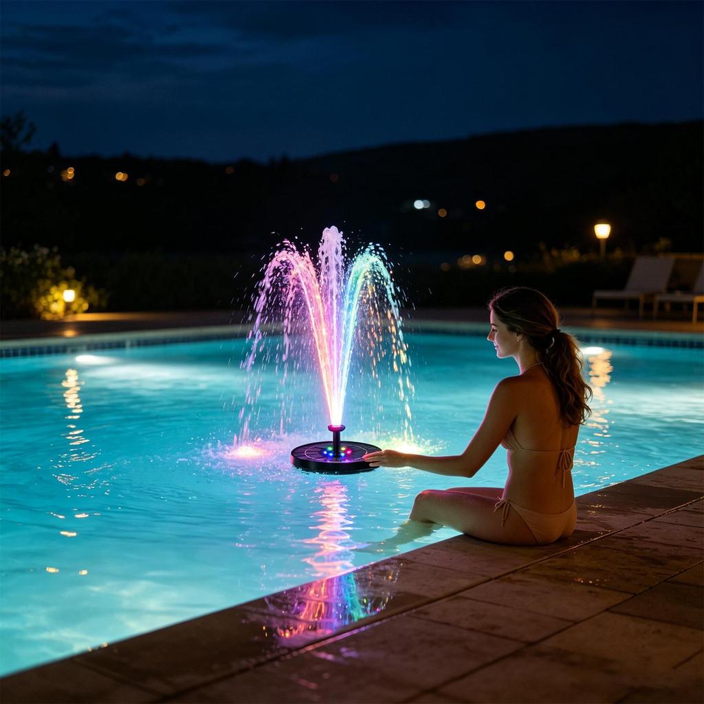 Luce per Fontana 7 Colori LED Solare Fontana Rotante con 6 Ugelli Pompa Acqua Esterno Vasca per Uccelli Decorazione Giardino