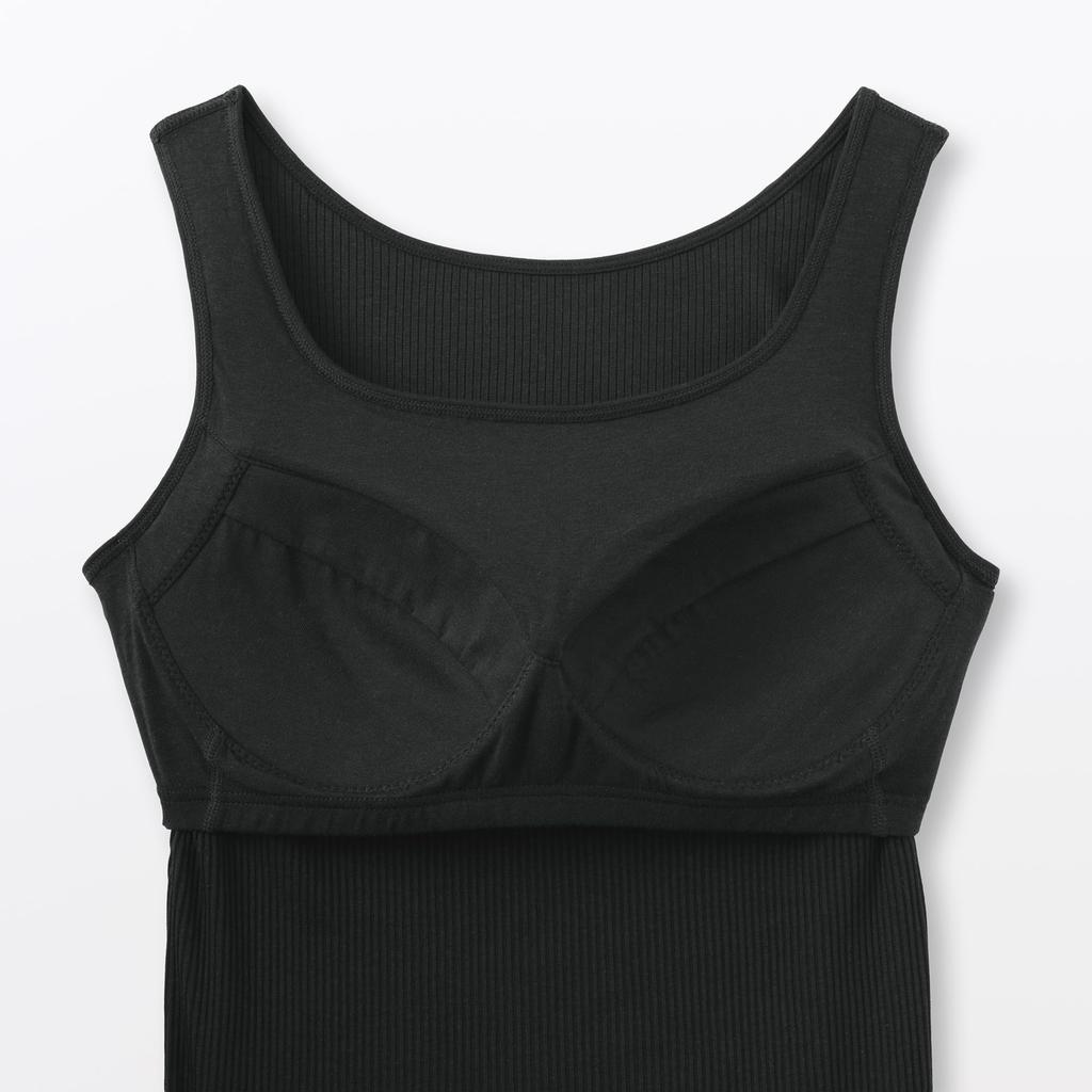 MUJI Smooth Ribbed Bra Tank XL Women's Top, FCB57A6S, Black,