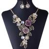 Exaggerated Retro Necklace, Alloy Hollow Pattern Diamond Necklace Stud Earring Set