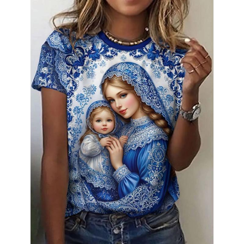 Russian Girl T-Shirts Floral 3D Print Summer Women Casual Round Neck Short Sleeve T Shirt Tees Harajuku Y2K Tops Female Clothing