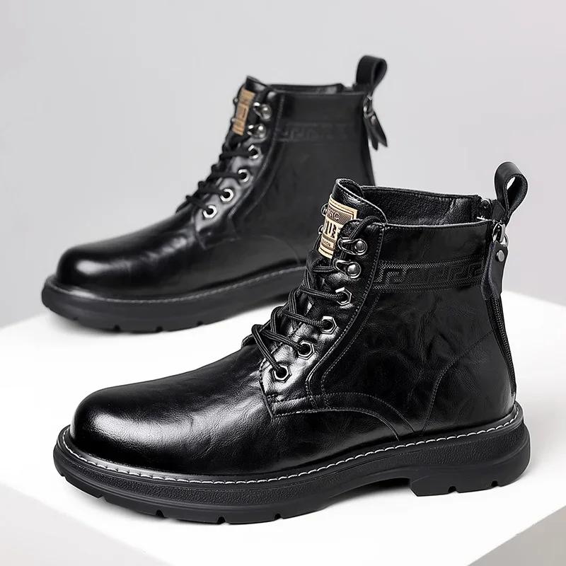 British Style Men's Genuine Leather Boots Fashionable Business Short Boots Winter Ankle Men Work Boots Versatile