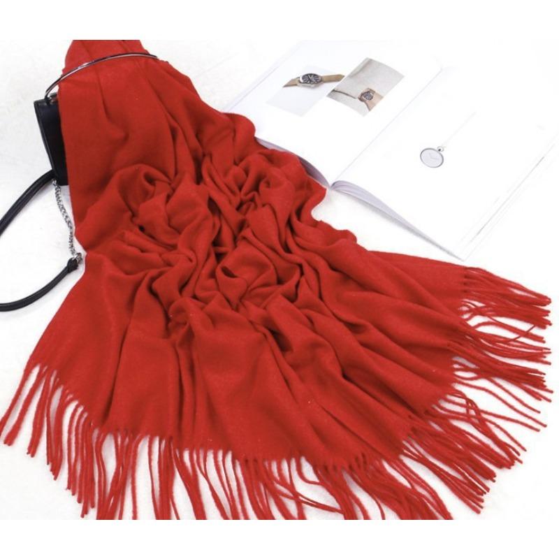 Solid Color Cashmere Scarf for Women in Winter Warm Thickened Autumn and Winter Tassel Gray Shawl Men's Wool Scarf