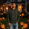 Men's Long Sleeve Button-Down Halloween Print Shirt for Casual Party Wear