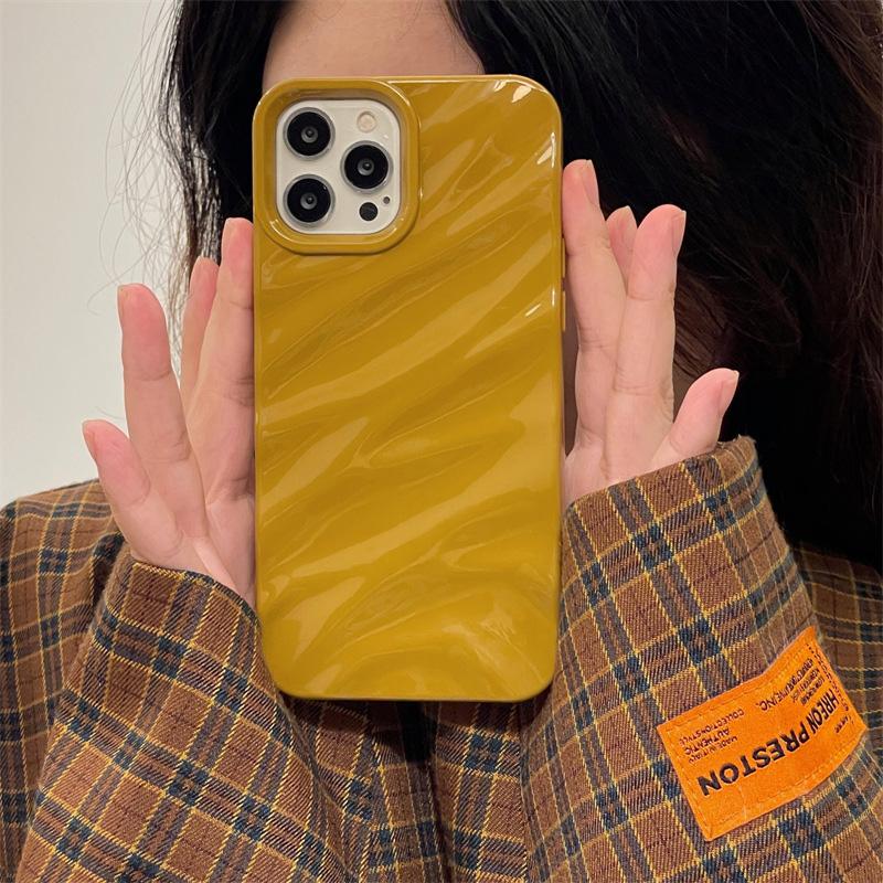 Fashion Ripple Phone Case For Apple iPhone 15 13 11 12 14 Pro Max Plus Soft Silicone Wrinkles Cover Candy Color Shockproof Shell