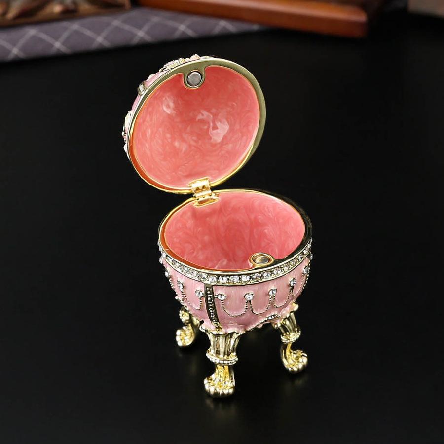 Enamel Egg Jewelry Box Vintage Crafts Flip Earrings Ring Jewelry Box Home Living Room Bedroom Ornament