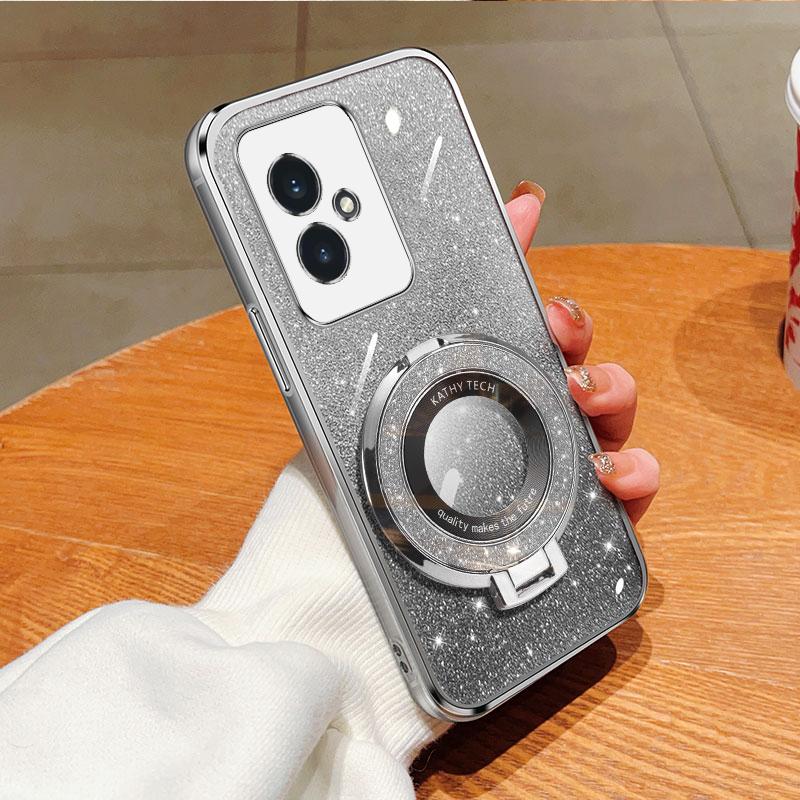 

Кольцо-держатель, съемная блестящая наклейка, хромированный чехол из ТПУ с подставкой для Honor 100 90 Pro 90 GT For Honor 100 Pro серый