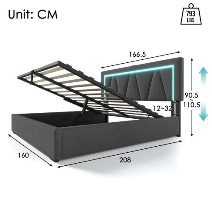 Lit LED Rembourré Avec USB Type C Et Éclairage LED, Cadre De Lit En Lin 160x200 Avec Sommier À Lattes (avec Matelas)