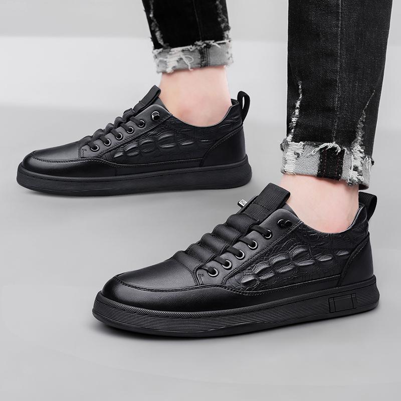 Fashion Genuine Leather Men's Board Shoes Comfortable Classic High-quality Styles Daily Business Party Office Black Adult Shoes H
