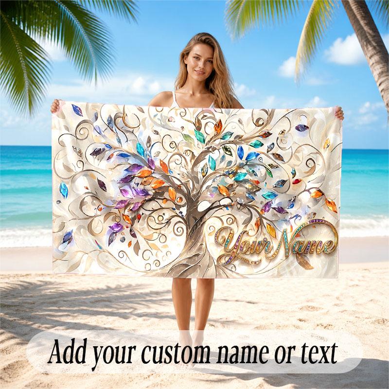 Tree of Life Theme Beach Towel Personalized Custom Name & Text Soft Quick Dry Beach Towel for Swimming Travel