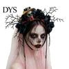 Halloween Ghost Bride Costume Gothic Flower Headband with Veil, Spooky Black Rose Dead Branch Skull Headpiece, Witch Hair Band Day of The Bridal Veil