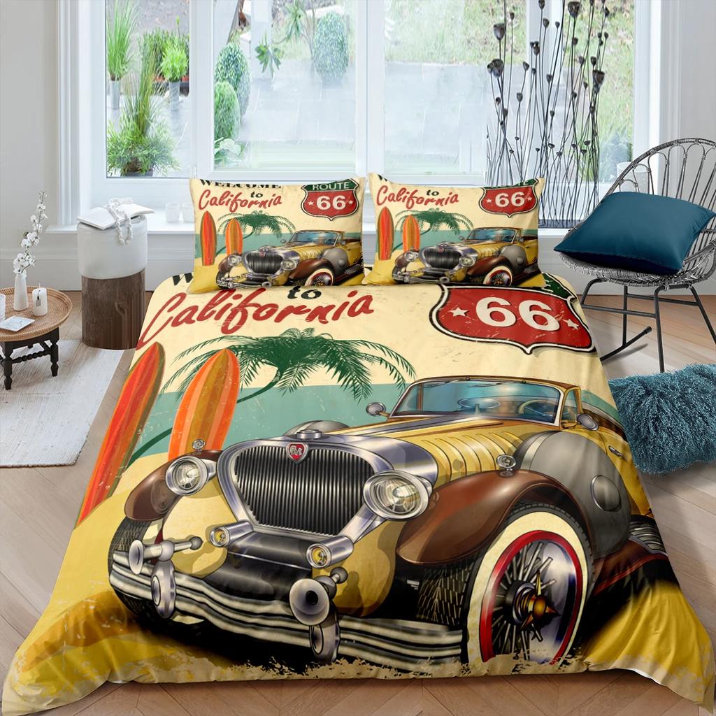 Home Living Luxury Route 66 Print 2/3Pcs Soft Duvet Cover PillowCase Queen and King Size Kids Bedding Set EU/US/AU Size