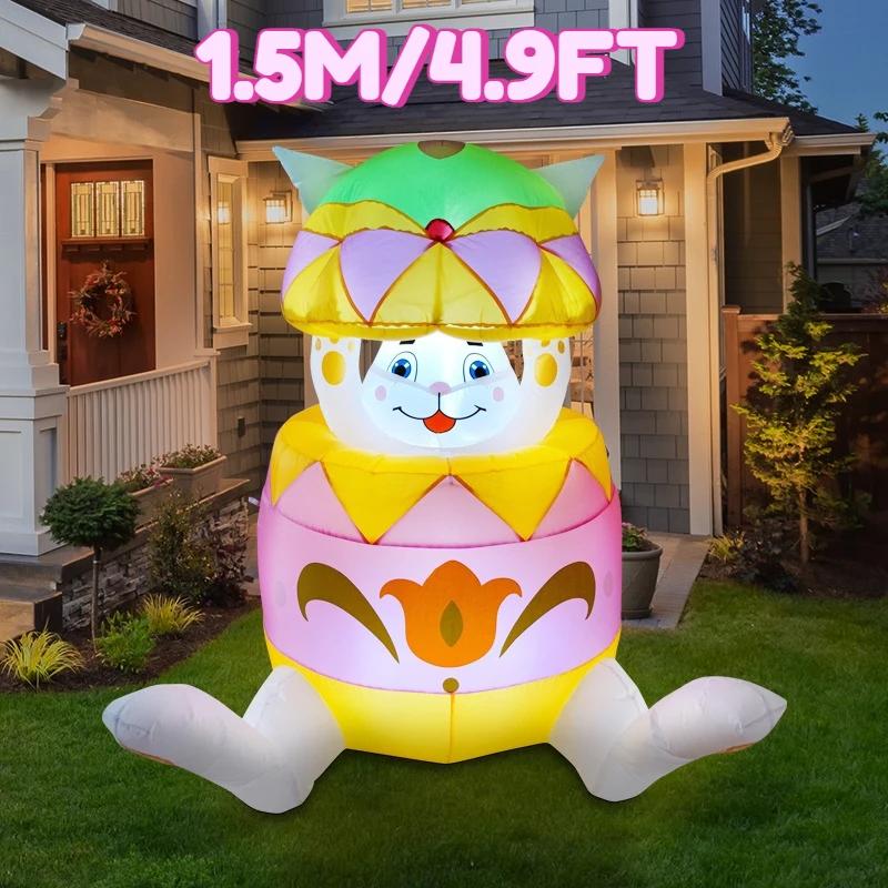 

1.5M/4.9FT Easter DIY Inflatable Toy Easter Egg Rabbit Decor with LED Light Ornament Gift for Holiday Festival Garden Yard EU