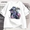 Three Pigeon Retro Graphic T-shirts Pigeon Moon T Shirt Oversized Bird Tee Men Printed Cotton Short Sleeve Clothes Tops