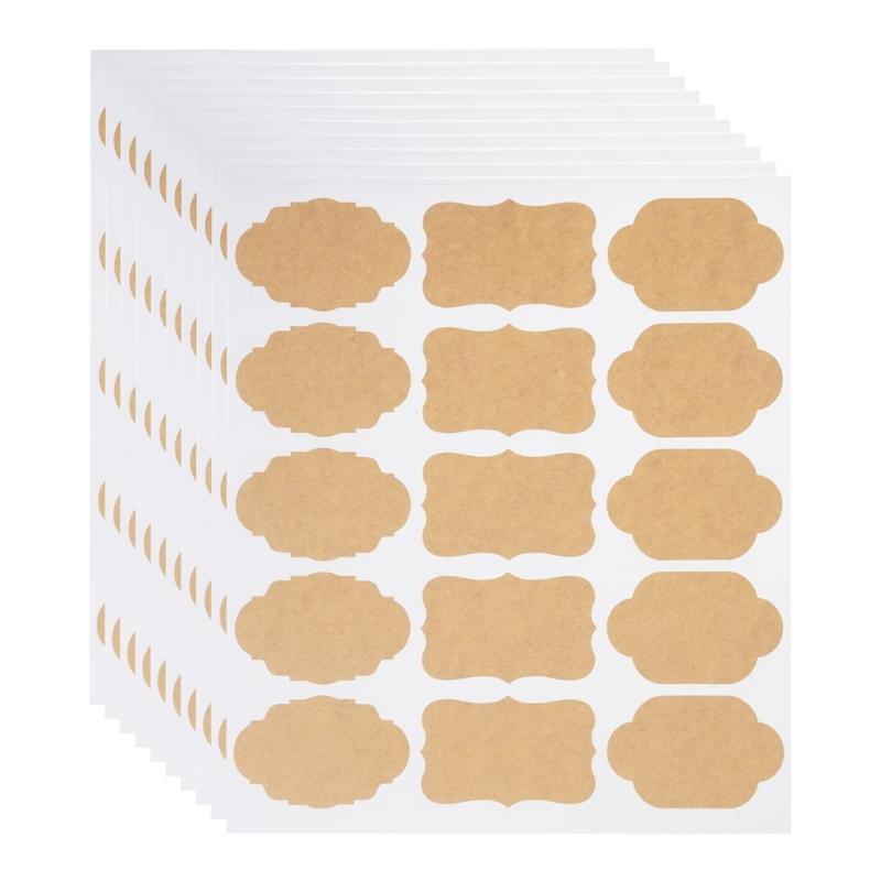 

120PCS Kraft Label Sticker with Fancy Shape Storage Box Labels for Homemade Items Essential Oil Bottles and Jars