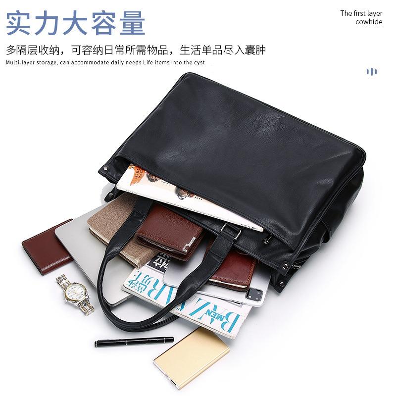 leather large-capacity business trip business briefcase computer top layer vegetable tanned cowhide casual men's handbag