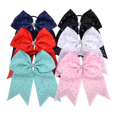 Kids Cheer Solid Color 7" Big Bows with Elastic Hair Ties for Girls Ribbon Bowknot With Diamond Hair Band Rubber Band Headwear