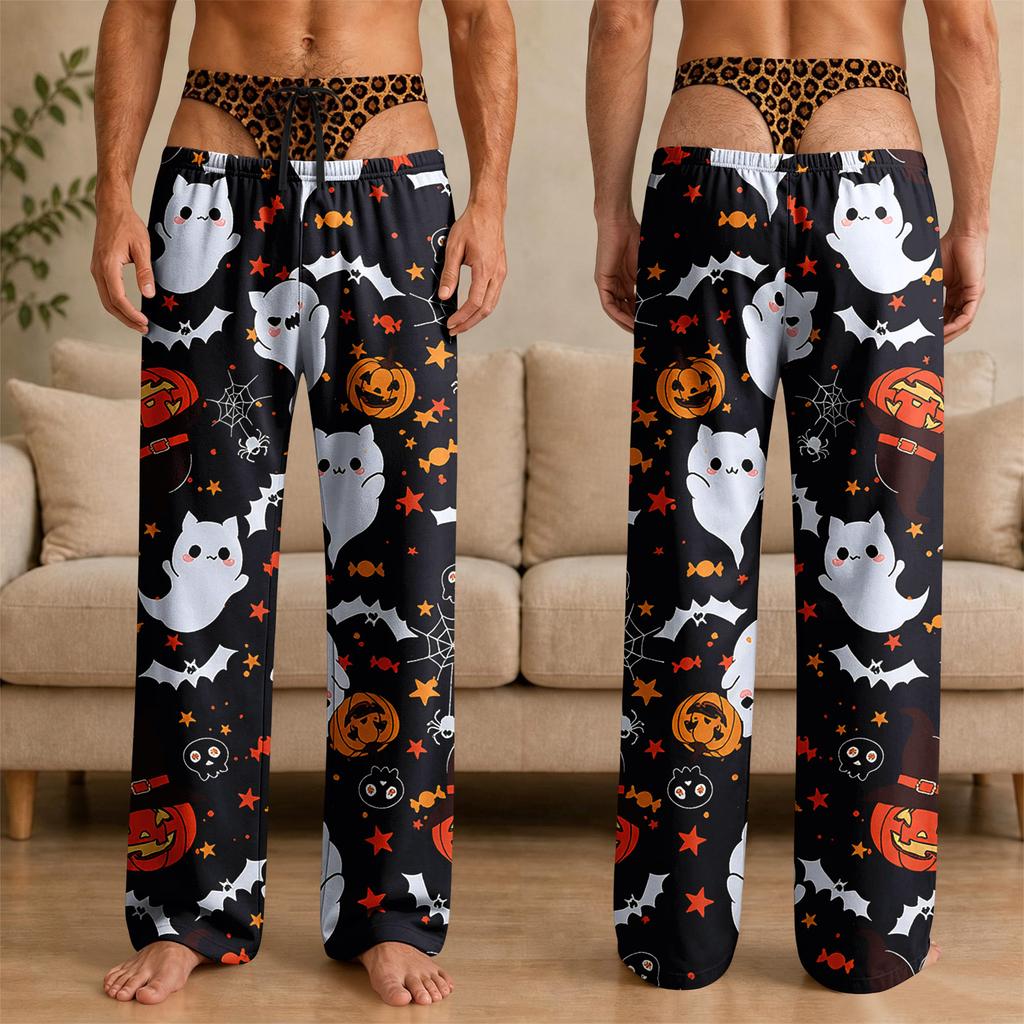 Men's Funny Novelty Halloween Pajama Pants with Underwear Print for Sleepwear