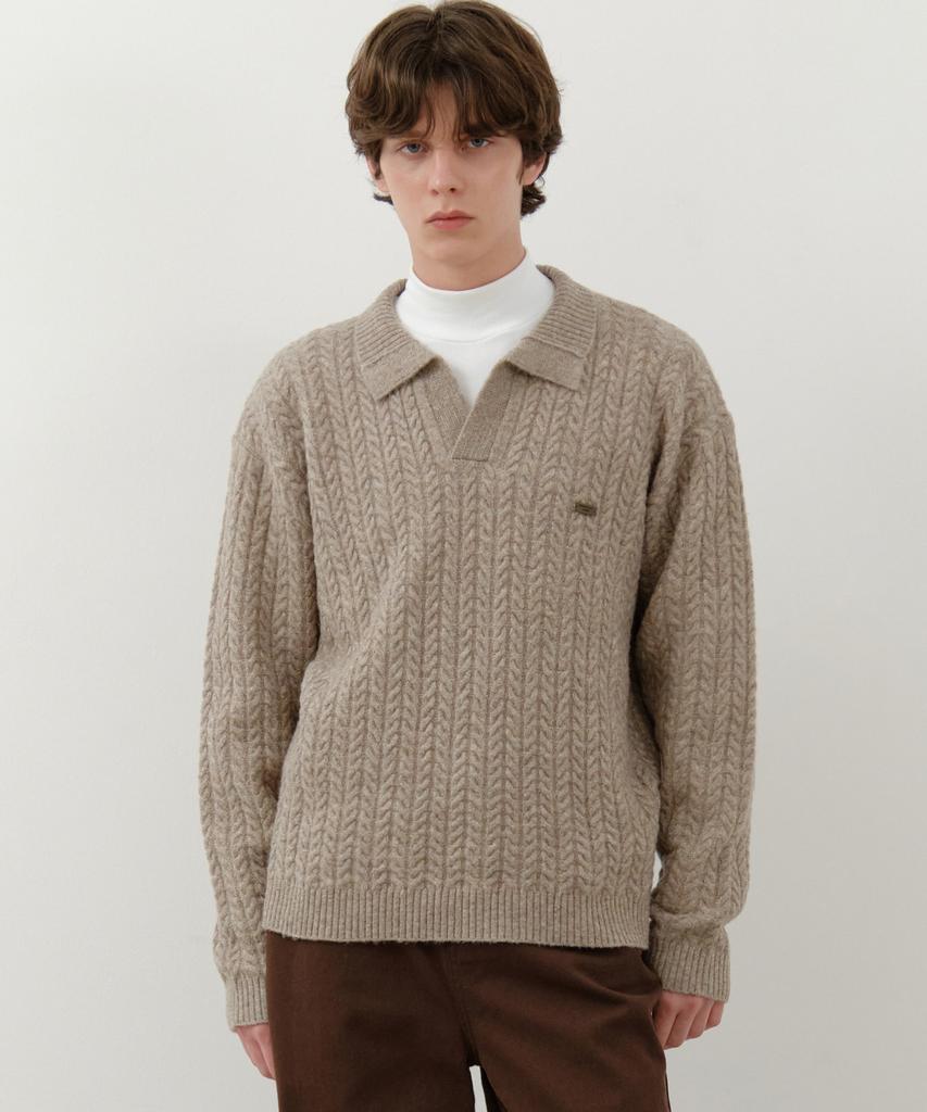 Wednesday Oasis British Cable Open Collar Knit_Beige(Wc25-Kn74)