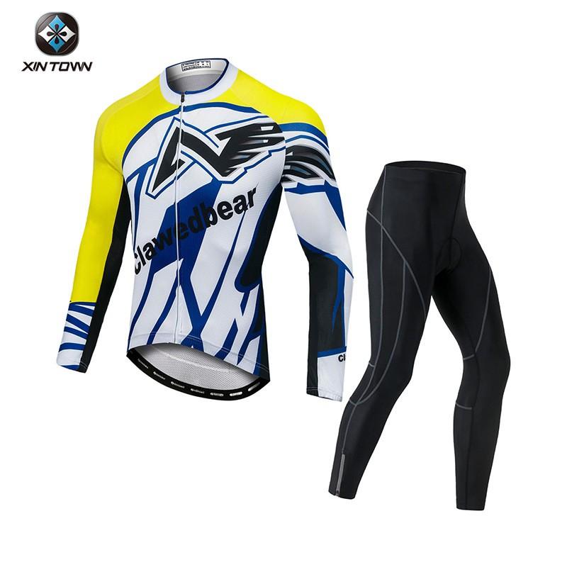 XINTOWN Mens Cycling Long Jersey Set Blue Emperor Road Bike Racing Suit Breathable