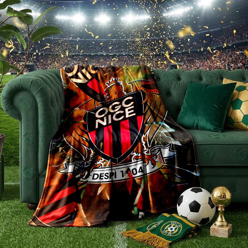 Ogc Nizza Wappen Kunstwerk Decke Leicht Ideal Bettwäsche Decke Perfekt für Reisen, Camping, Wohnzimmer, Büros, Sofas, Fan Weihnachtsgeschenk
