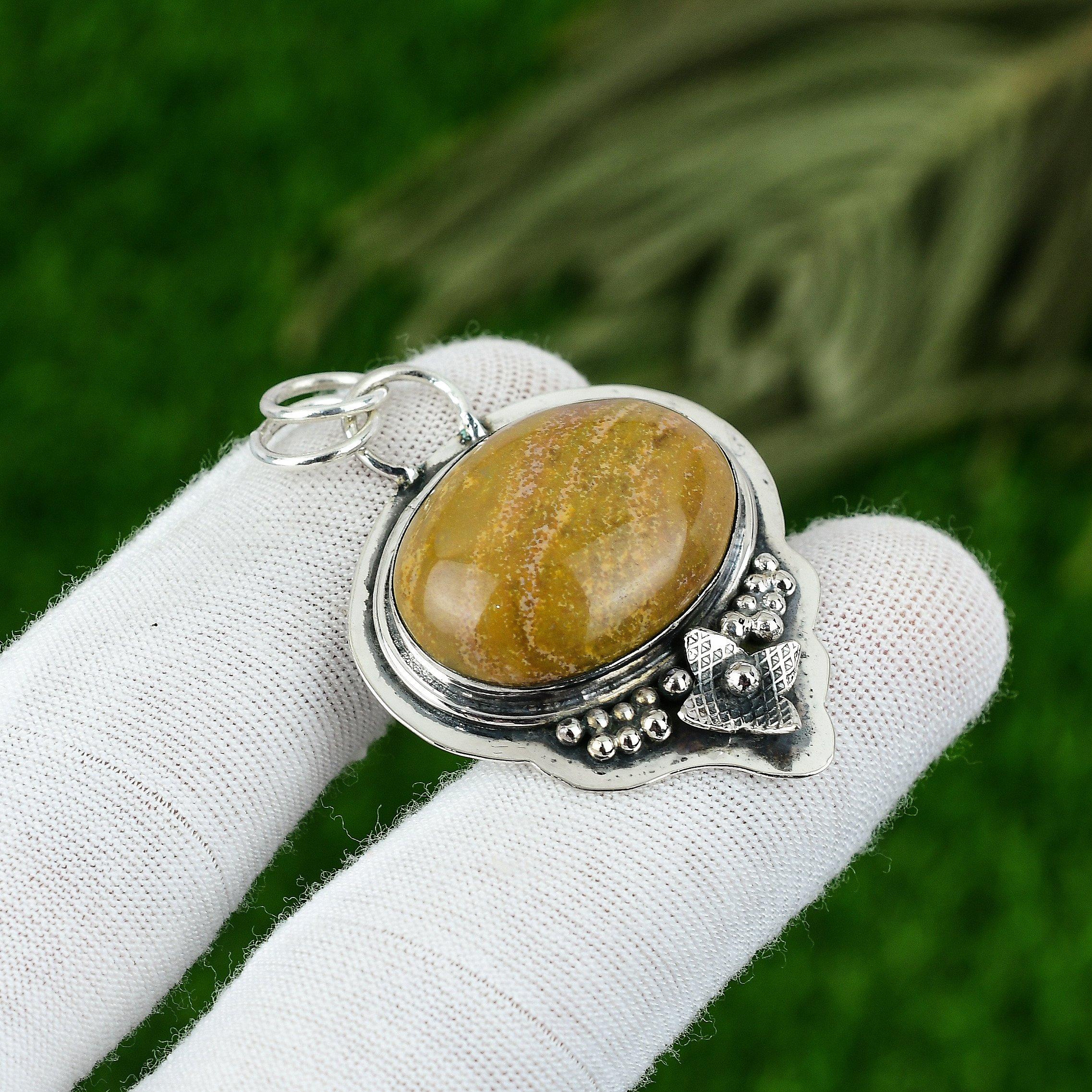 

Подарок для нее Подвеска из ювелирного изделия из стерлингового серебра 925 пробы с натуральным камнем океанической яшмы