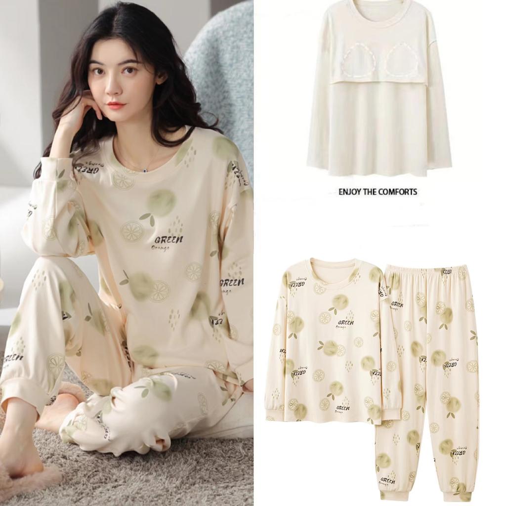 Pyjama Deux Pièces Printemps et Automne pour Femmes Femmes avec Corset Pantalon à Manches Longues Étudiants Dessin Animé Ample Vêtements d'Intérieur Ensemble de Pyjama