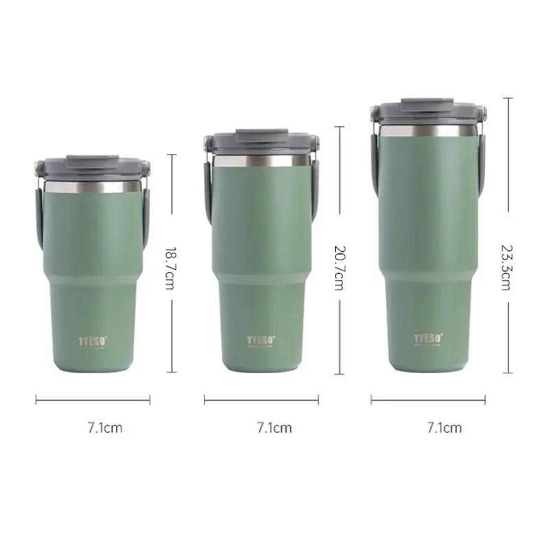 Tyeso Portable Double-layer Insulated Cup Outdoor Hike Large Capacity Sport Water Bottle Car Coffee Cup with Handle and Straw