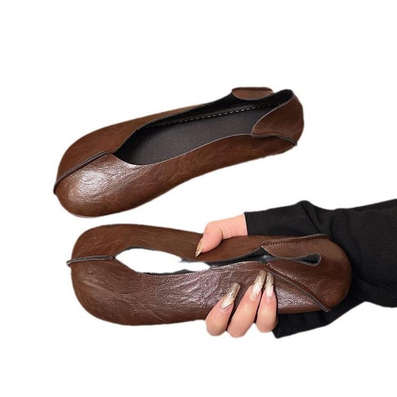 Large size shallow mouth flat bottom Doudou shoes women's new retro soft sole soft surface foot cover casual lazy single shoes