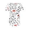 Women's Fashionable Casual Pleated Round Neck Striped Flower Printed Short Sleeved T Shirt Top