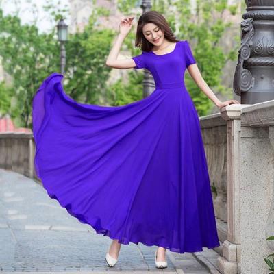 Le tempérament était mince robe femme grande jupe de plage en mousseline de soie grande taille mi-longue danse jupe longue tempérament jupe longue élégante