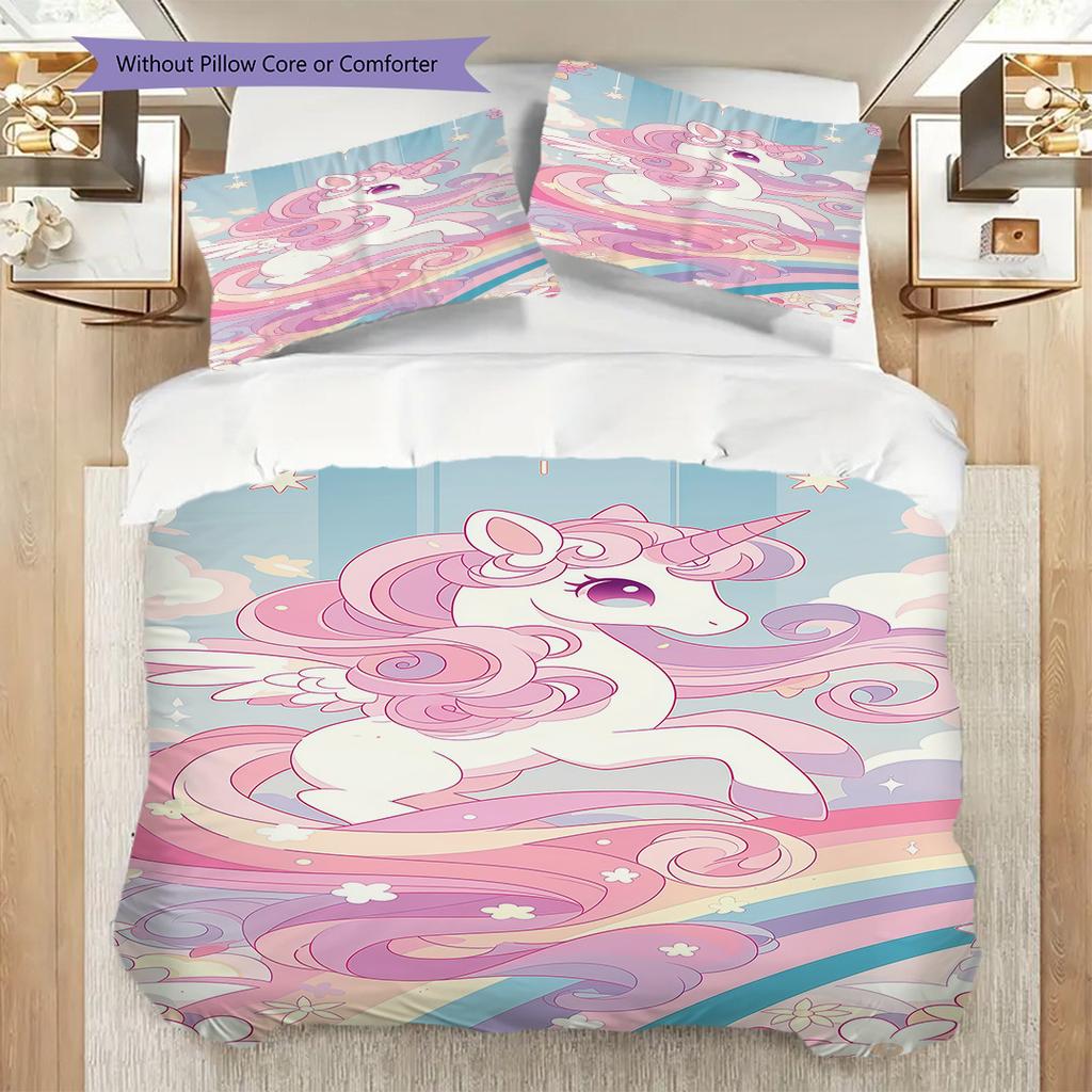 Magical Unicorn Rainbow Fantasy Bedding 1 Duvet Cover 2 Pillowcase Without Core Bedding Set Christmas Birthday Gift