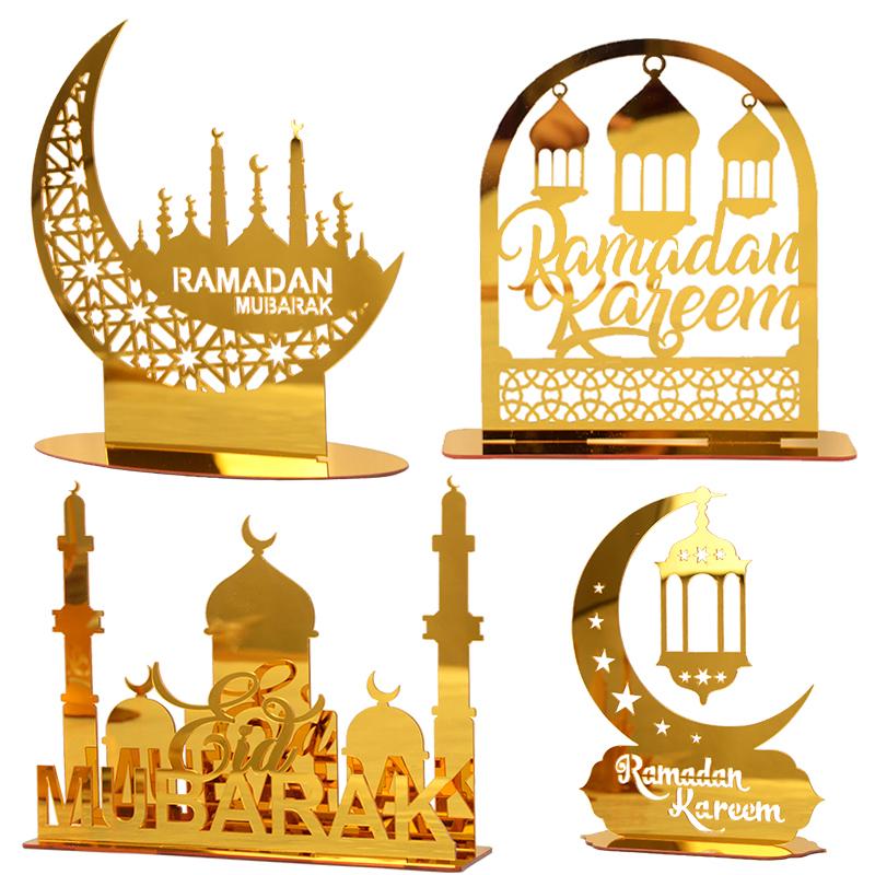 Eid Mubarak Acrylic Ornaments Gold Moon Star Lantern Ramadan Kareem Decorations for Home 2025 Islam Muslim Festival Party Gifts