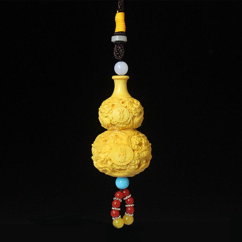 Cliff Cypress Dragon Carving Gourd Ornament: Handheld Cultural Plaything & Car Interior Decor 8cm x 4cm