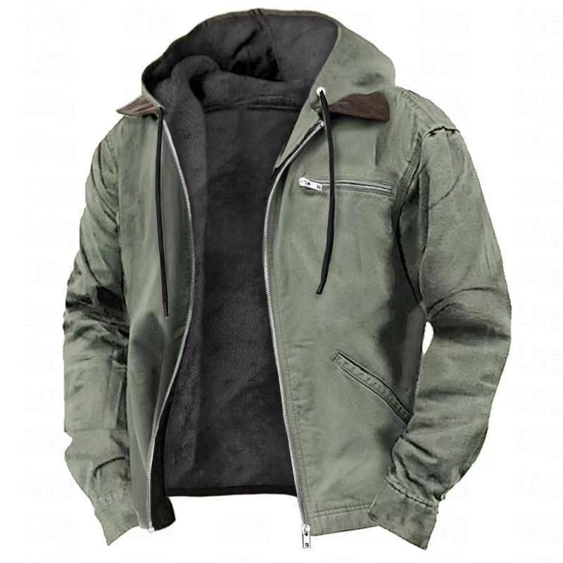 Veste à capuche décontractée pour homme avec poches zippées et doublure polaire