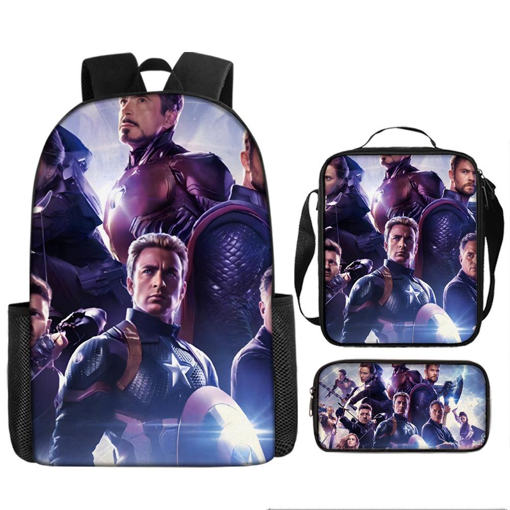 Avengers Backpack Elementary And Secondary School School Bag Three-Piece 3D Digital Painted Backpack Backpack